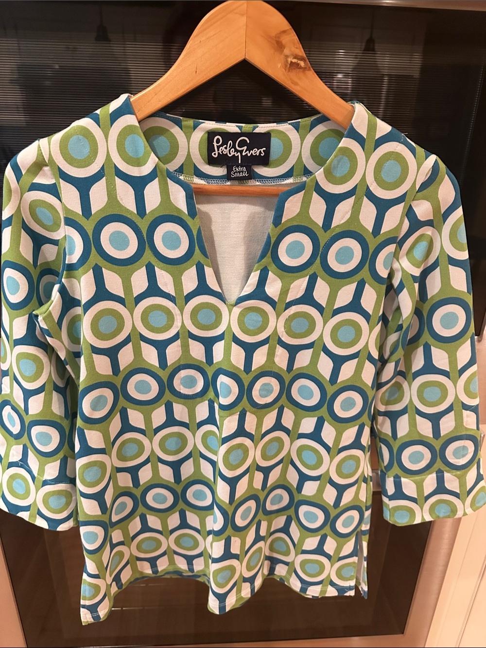 Lesley Evers Green & Blue Patterned Top